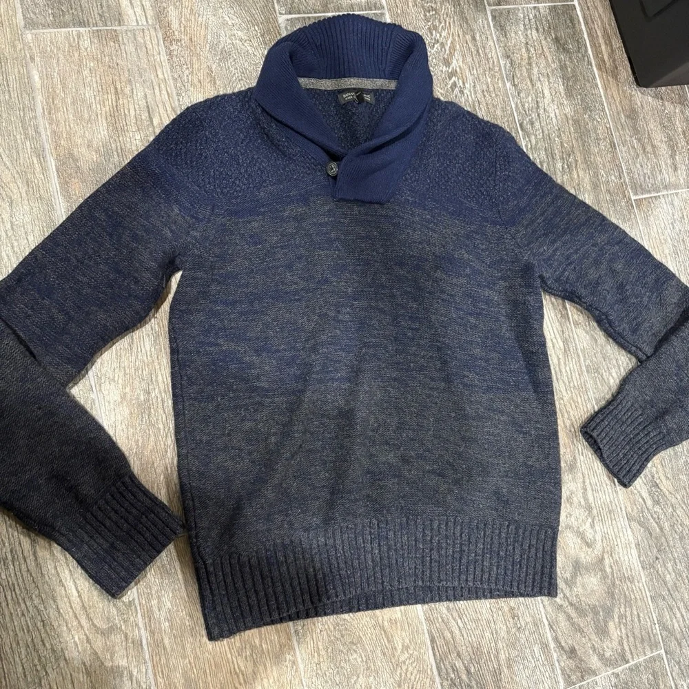Banana Republic Mens Merino Wool Blend Blue Sweater Sz M Foldover‎ Collar Preppy